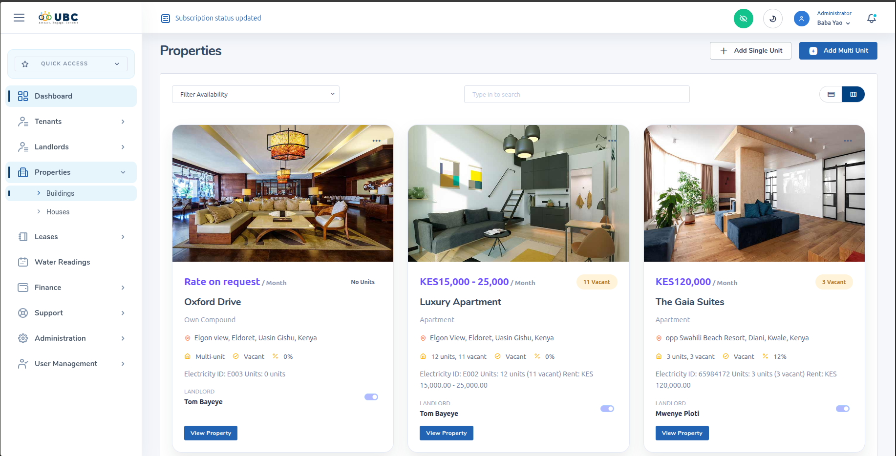 Properties and vacancy management